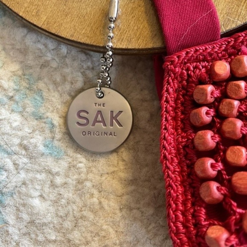 The Sak Pink Beaded Handbag with Gold Tone Ring Handles - Picture 5 of 6